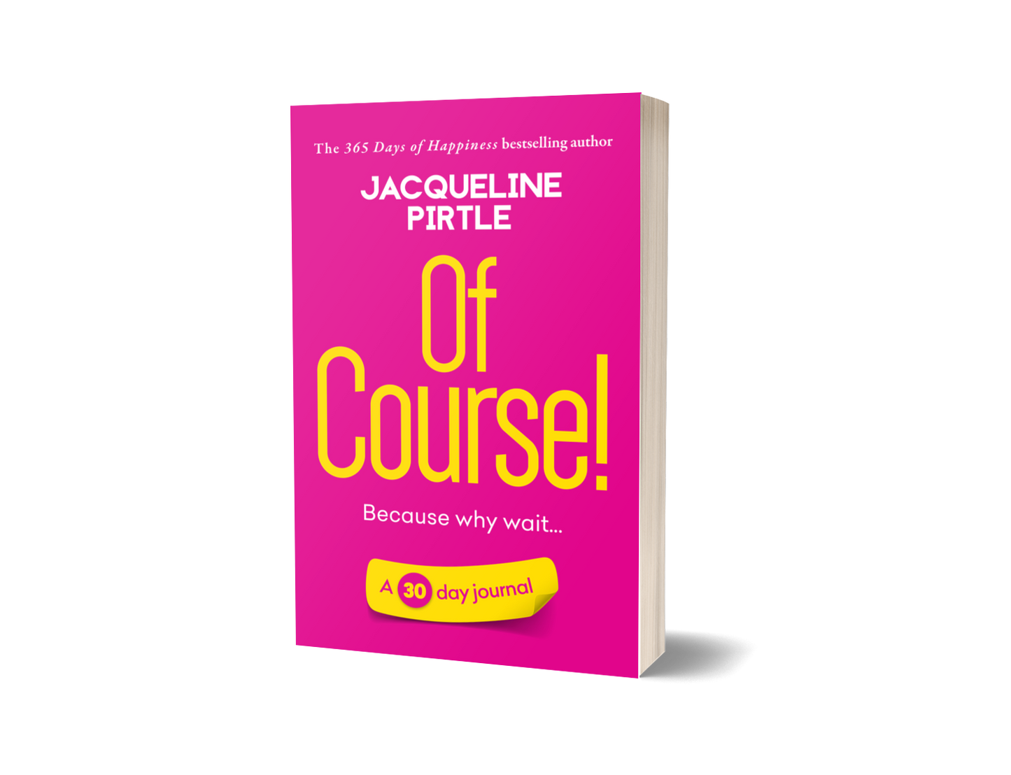 Close-up of the journal’s textured cream-colored cover with "Because Why Wait!" embossed in metallic gold lettering