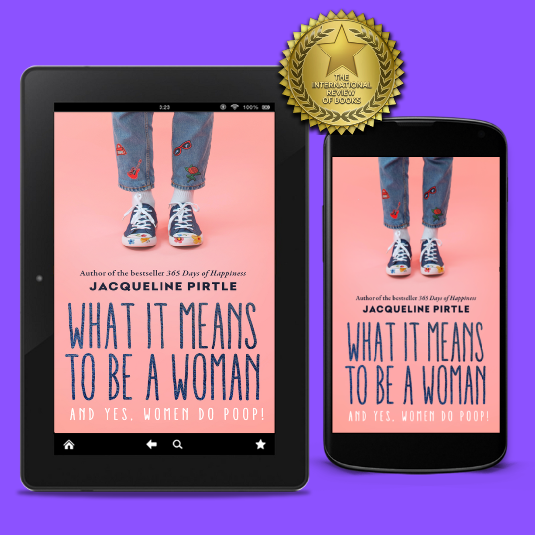 Ebook cover titled What It Means To Be A Woman with pink and purple text on a white background, FreakyHealer Store branding