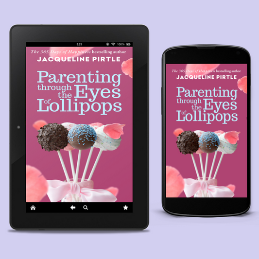 Parenting Through The Eyes Of Lollipops eBook cover with colorful illustrated lollipops and playful font on a white