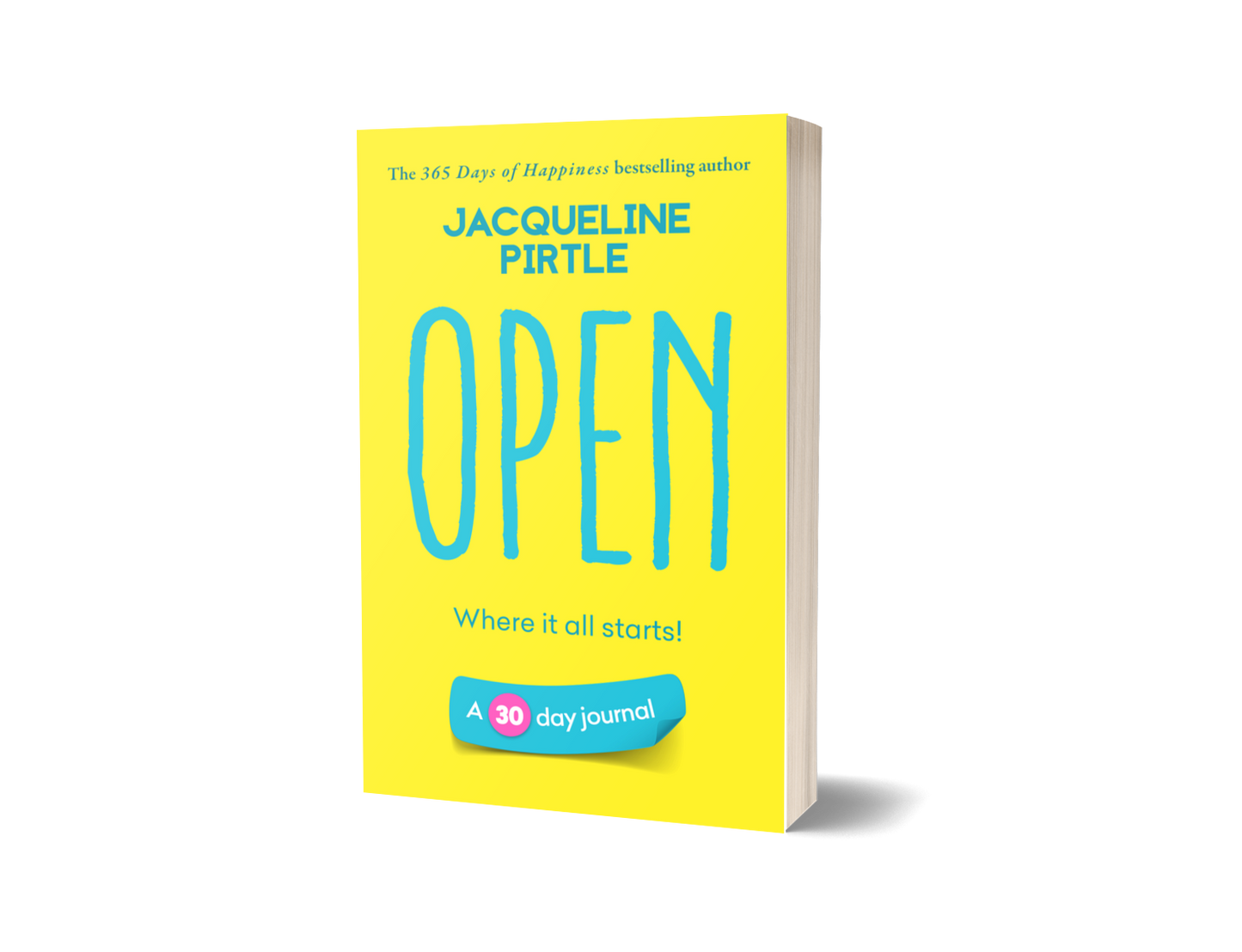 Close-up of the journal's textured cover with embossed title and visible stitching along the spine framing the 30-day