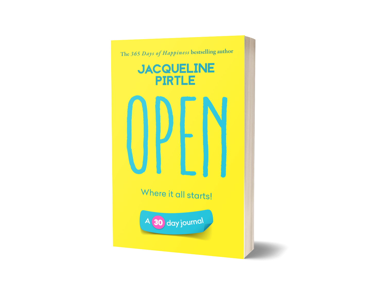 Close-up of the journal's textured cover with embossed title and visible stitching along the spine framing the 30-day