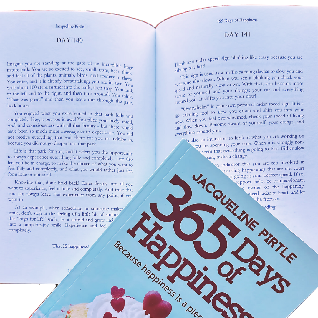 Close-up of the open companion journal showing lined pages and handwritten notes alongside the colorful cover of the "365