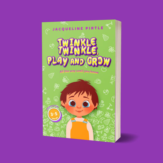 Twinkle Twinkle Play and Grow Kids Journal cover featuring colorful star illustrations, 5x7 inch paperback with smooth