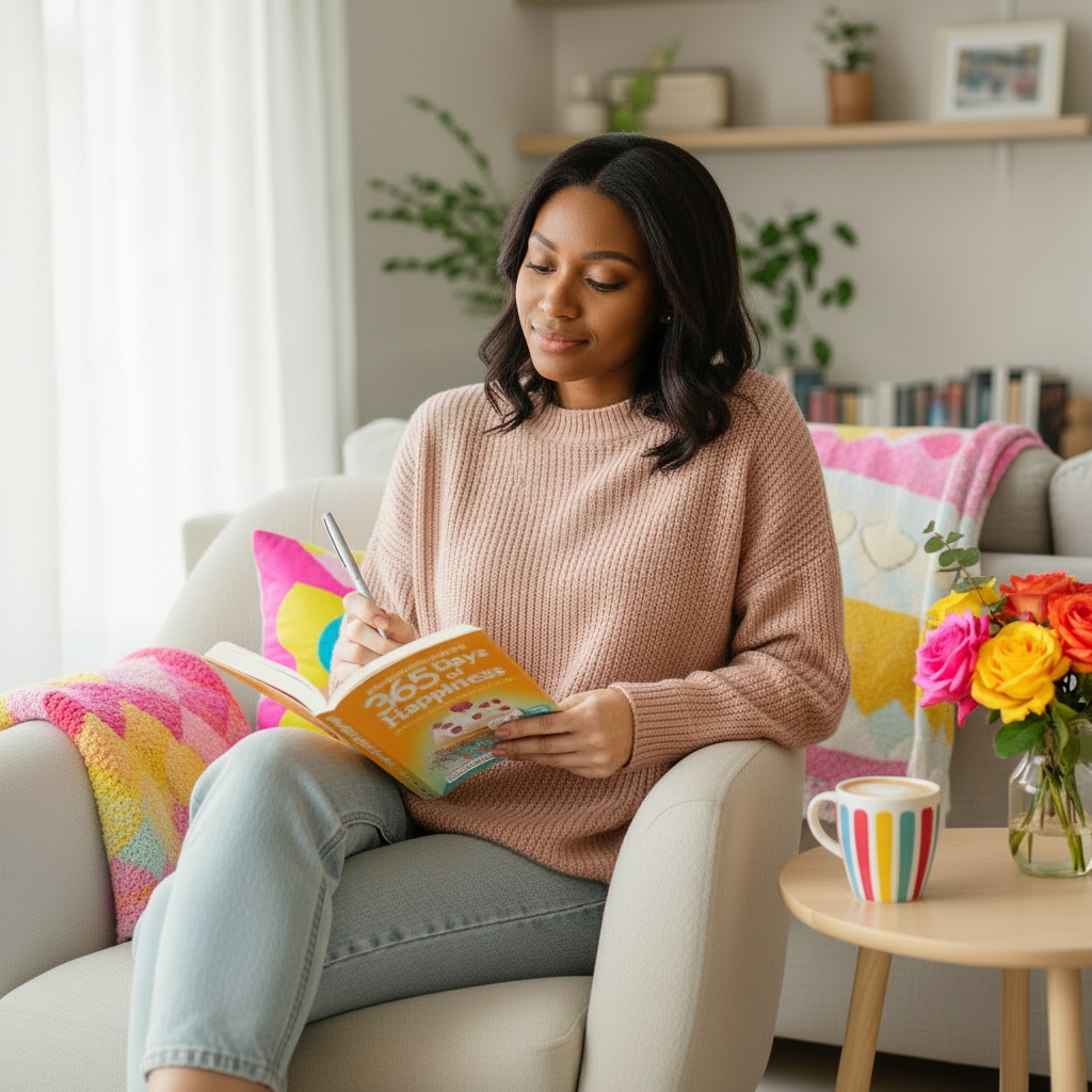 Colorful lifestyle image with dark-skinned woman
