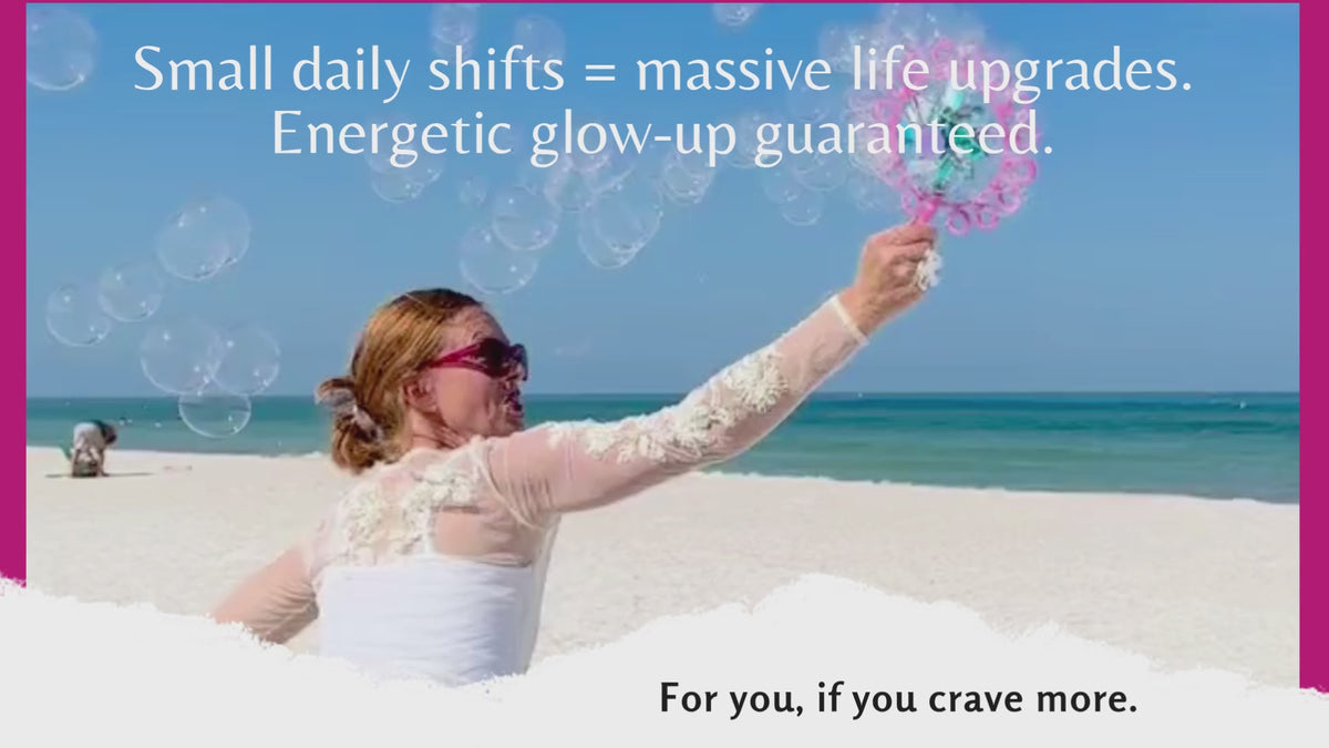 Load video: Brand video for FreakyHealer, books and tools, Jacqueline running at the beach and her books and tools showing with text that helps to understand what her work is all about.