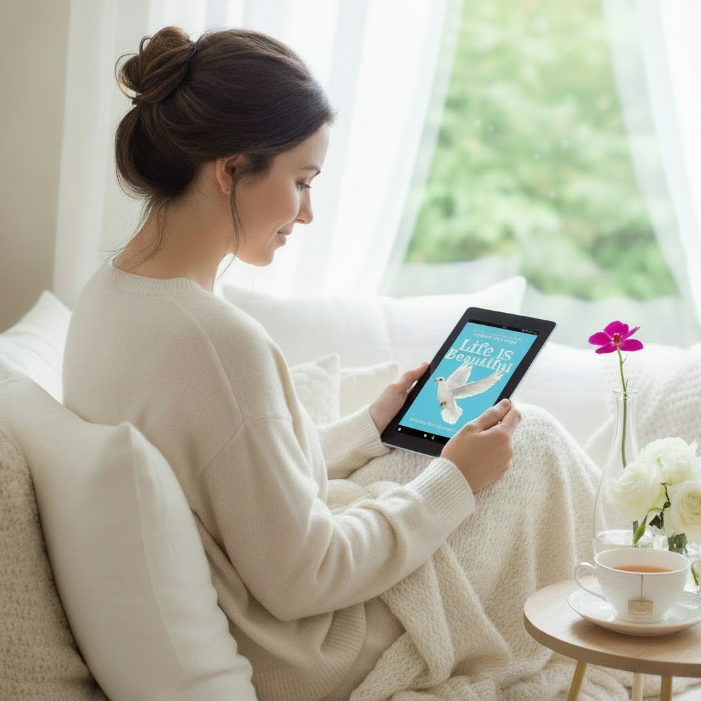 Woman Reading with Small Flower Accent